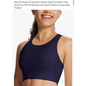 BALEAF Women's Swim Bra Modest High Neck Swim Top Sports Bra UPF 50+ Black Sz.34
